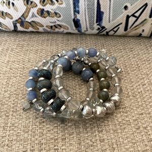 Chico’s silver tone spiral bracelet in blue, green and clear stone and crystals